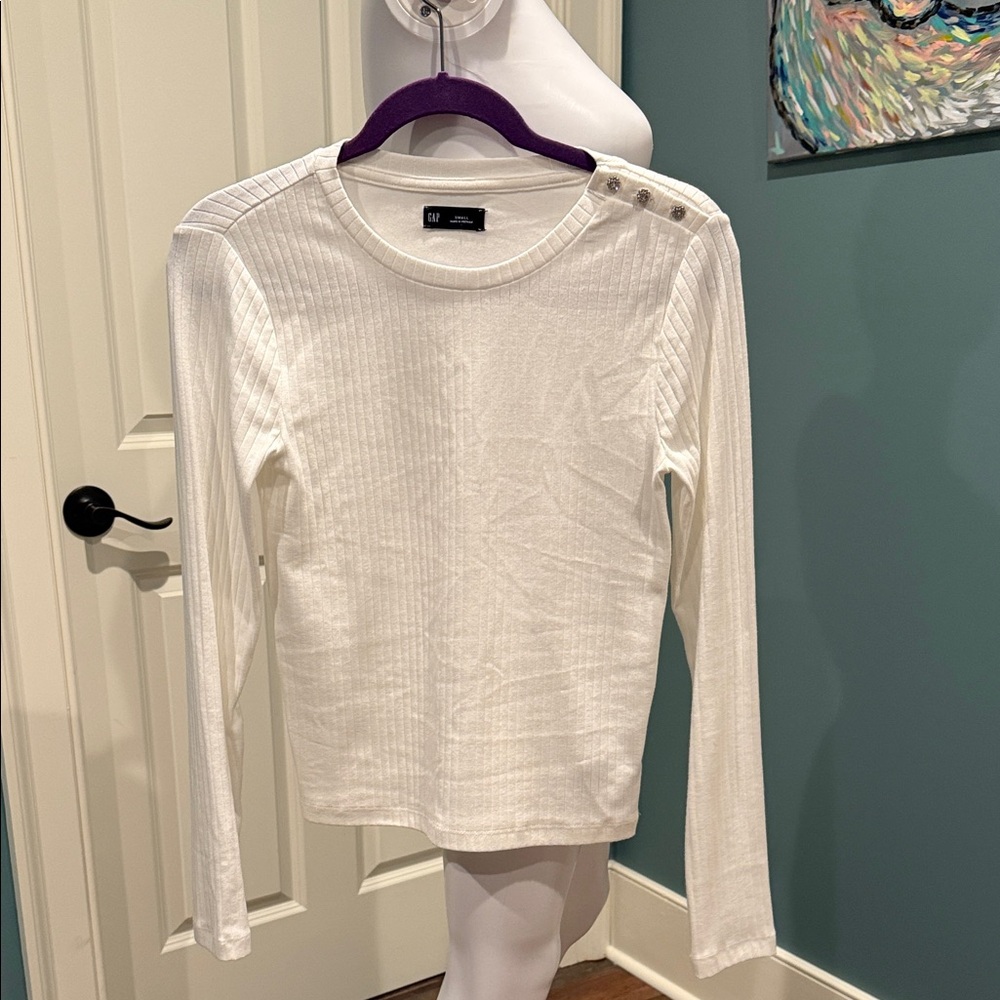 GAP Ivory Button-Detail Long Sleeve Top